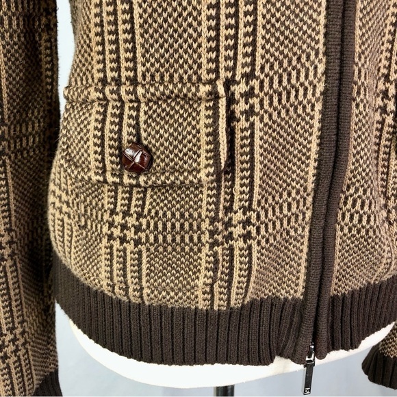 Lauren Ralph Lauren brown plaid zip front cotton sweater S - Picture 4 of 10